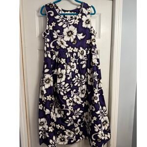 Lolenani Hawaii Womens‎ Muumuu Dress Purple Floral Cotton Large Made in Hawaii